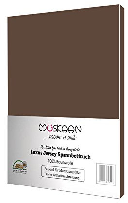 Müskaan Spannbettlaken 90x200cm – 100x200cm | 100% Baumwolle Jersey Bettlaken – Weiches Spannbetttuch für Matratzen bis 22cm Höhe – Schokobraun