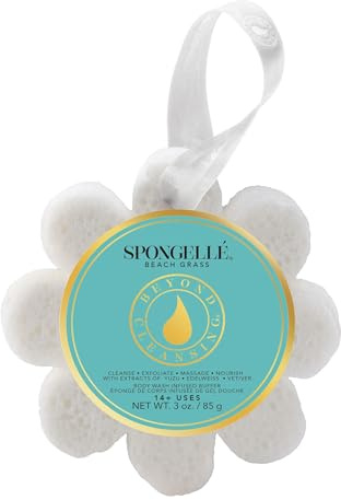 Spongellé Beach Grass Wild Flower Bath Sponge | Built-in Body Wash & Body Scrubber, Shower Loofah Sponge for Women | 14+ uses