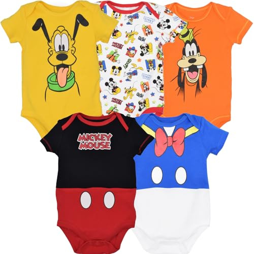 Disney Baby Boy Girl 5 Pack Bodysuits Mickey Mouse Donald Duck Goofy Pluto