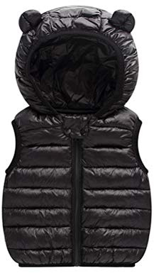 Odziezet Baby väst quiltad väst med huva unisex dunväst vinter, svart, 12-24 Månader