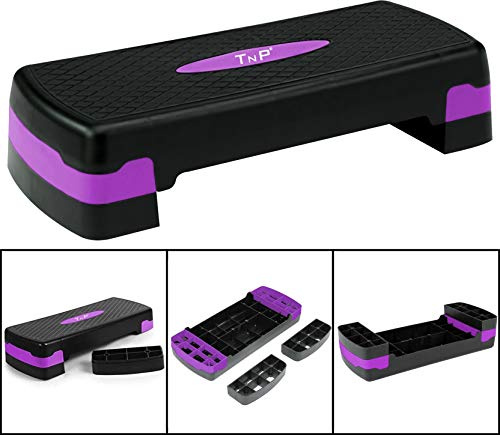 TNP Accessories Adjustable Aerobic Step Exercise Stepper Cardio Yoga Workout Fitness Gym Machine Step Platform (Black + Purple)