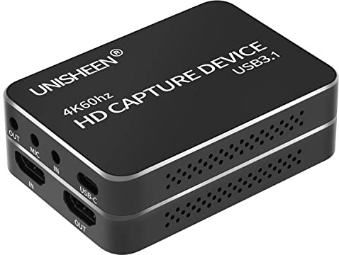 UNISHEEN USB 3.0 Game Capture Card 4K HDMI Video Adapter Card, Broadcast Live Stream and Record, HDMI to USB 3.0 Dongle HD 1080P Live Streaming Video Game Grabber Converter