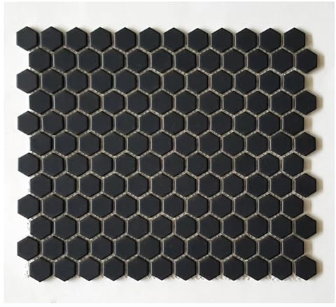 Hexagon 1 Inch Black Matte Porcelain Mosaic Floor Wall Tile Backsplash for Bathroom, Kitchen, Accent Decor, Pool Tile, Fireplace (Exact Hex Size 7/8) ((5 Sheets/Case))