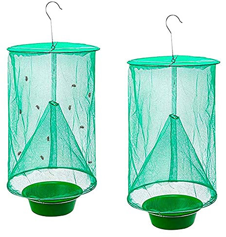 FOUTP 2 Pièces Piège à Mouches de Ranch, Mouche Cage Réutilisable Attrape Mouche,Filet de Piège à Insectes avec Pot à Appâts conçu pour Les Mouches, Les moustiques et Les Abeilles