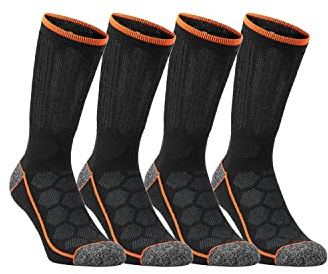 BLACK+DECKER Chaussette de Travail Durable, Talons Pointes Renforcés, Chaussettes Hautes Homme, Résistante et Support Anti-Friction (Lot de 4), Taille 43/46 - Noir