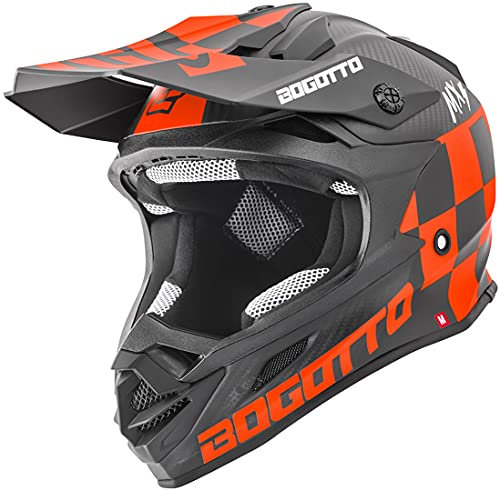 Bogotto V328 Xadrez Carbon Casco da motocross, nero/arancione, M
