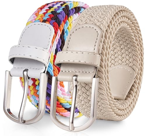 TANGCHAO Cinturones Hombre/Mujer Pack de 2, Elásticos Trenzados Sin Agujeros, Cinturon Elastico Hombre, Múltiples Colores Versátiles