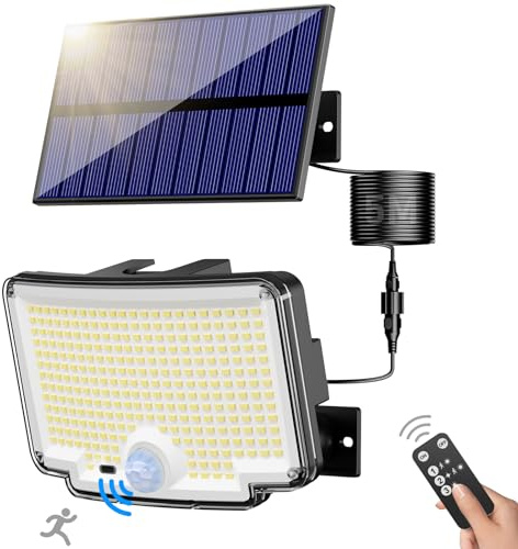 nipify Faretti Solari a Led da Esterno, [310 LED/3 Modes/270° Illuminazione] Faretto Led da Esterno Solare con Sensore di Movimento, IP65 Impermeabile Lampade Solari con Telecomando per Giardino
