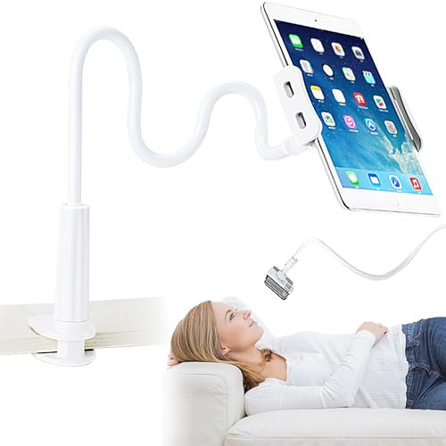 XFLYP Cell Phone Holder, Gooseneck Mobile Phone Stand, Flexible Mount for Bed, Lazy Arm 360° Adjustable Stand Clamp Bracket, for Bedroom, Office, Bathroom 80CM (White)