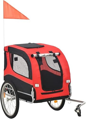 QIANMEI Fahrrad anhänger Haustier-Kinderwagen, Kinderwagen, Hunde-Fahrradanhänger, Haustier-Kinderwagen, Hunde-Fahrradanhänger, Tiere Und Haustierbedarf, for Katzen-Welpen-Reisen, Rot Und Schwarz