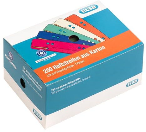 Elba 250 Heftstreifen aus recycling Karton, 5 Farben, Abheftstreifen, Heftlaschen Blauer Engel zertifiziert
