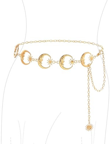 Taillen Kette, Mond Sonne Metallkette Gürtel, Verstellbare Kettengürtel, Vintage Damen Gürtel Körperschmuck