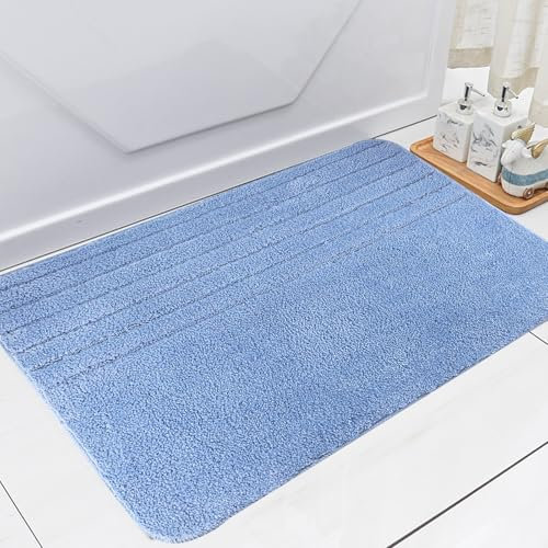 Bazasa Blau Badezimmerteppich Badmatte maschinenwaschbare rutschfeste Badteppich Weiche Mikrofaser Wasserabsorbierend Badvorleger Teppich für Badzimmmer Dusche Badewanne und Toilette 50×80cm