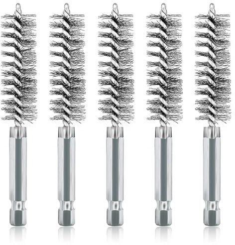 ASNOMY Set di 5 Spazzole Con Foro in Acciaio Inox da 5/8, Setole per Pulizia di Trapani Elettrici, Spazzole Abrasive Con Gambo Esagonale da 1/4