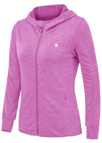 Rdruko Women's Running Jacket with Hood UPF 50+ UV Sun Protection Hoodie Full Zip Sports Jacket Lightweight Cycling Jacket Long Sleeve for Running Yoga Fitness, Purple, S