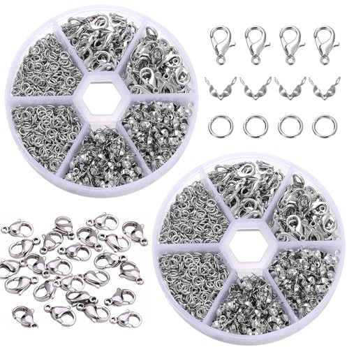1140 Piezas Cierres Pulseras, Enganches Para Pulseras, Anillos De Salto, Cierres De Langosta, Cierres De Mosquetón, Anillos Abiertas De Salto, Cierres Para Pulseras, Enganches Para Pulseras, Plata