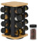 Relaxdays Especiero Rotatorio con 16 Botes, Carrusel Especias Giratorio 360º, Acero y Bambú, 28x20x20cm, Negro y Natural, Inoxidable