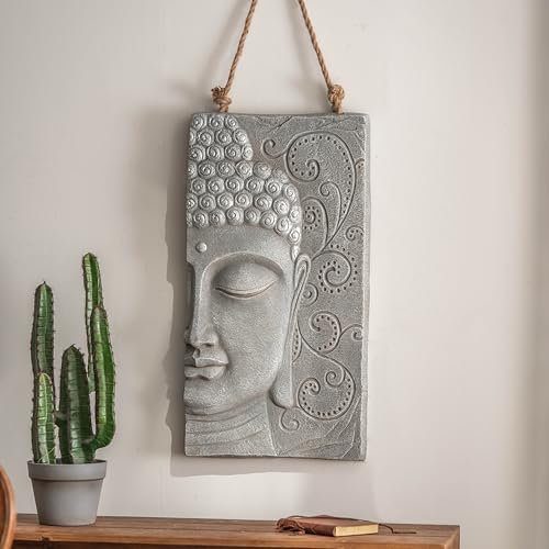 K&L Wall Art 3D Buddha Wandbild Steinoptik Wandskulptur asiatische Feng Shui Deko Wandschild Betonoptik Wandfigur Floral