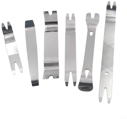 Aprilsunnyzone Lot de 6 outils de démontage intérieur de voiture en acier inoxydable argenté pour panneau radio, garniture de tableau de bord, moulure de panneaux de porte
