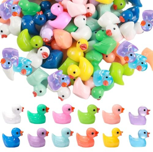lbxtswpl Mini Ducks, 120PCS Resin Tiny Ducks, Realistic Shape Tiny Ducks, Mini Rubber Ducks Ornaments for Aquariums Dollhouses Potted Plants Garden Landscapes Decoration(12 Colors)