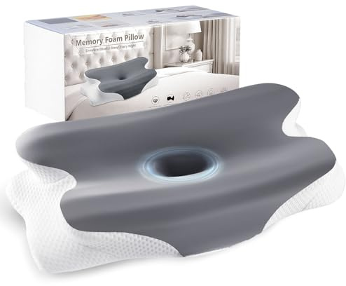 Roxanex 60D Cervical Memory Foam Pillow with Dual-Zone Support for Neck and Shoulder Pain with Removable Cooling Cover, Orthopedic Pillow for Side Back Stomach Sleepers