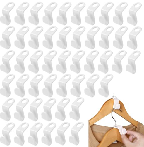 NOPKESV 50 pièces Cintres Gain de Place avec Crochets de Connexion, Connecteurs de Cintre, Porte-Cravates, Organisateur de Garde-Robe, Rangement pour penderies, Crochet Multiple (5,5 x 2 cm) (Blanc)