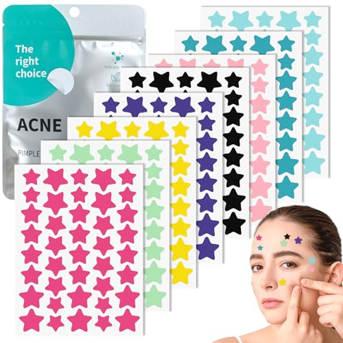 Gigmeta 320 Piezas Parches para Acné, 3 Tamaños(14/12/10 mm) Acné Parches Estrella Impermeable Hidrocoloides Pimple Patch con Aceite Árbol De Té y Ácido Salicílico Pimple Patches Diurno (320 Piezas)