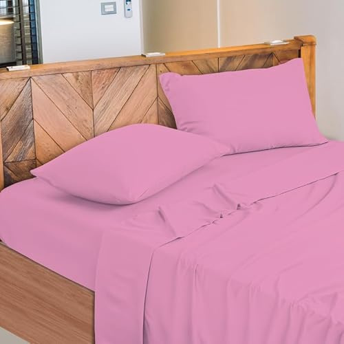 NARCISO - Lenzuola Matrimoniali 100% Cotone Made in Italy, Completo Letto Matrimoniale Composto da 1 Lenzuolo Sotto con Angoli 180x200, 1 Lenzuolo Sopra 240x290, 2 Federe Cuscini 50x80cm (Rosa Scuro)