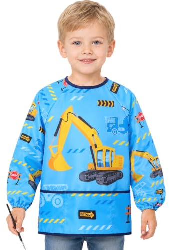 WERNNSAI Truck Art Smock, Kids Aprons for Boys Ages 3-6