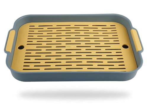 wellrun Large Rabbit Litter Tray,2 Tier Mesh Grid Bunny Cage Toilet Box for Bunny,Guinea Pigs,Hamsters,Small Animal Potty Training Tray with Removable Mesh for Easy Cleaning,Pet Pan,Blue