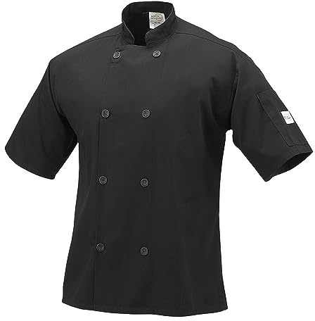 Mercer Culinary M60013BKM Millennia Men's Short Sleeve Cook Jacket with Traditional Buttons, Medium, Black