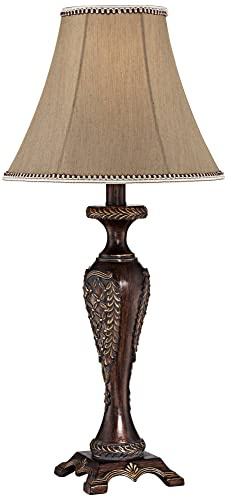 Regency Hill Hanna Traditional Accent Table Lamp 23.5 High Dark Bronze Brown Candlestick Floral Detail Bell Shade Cottage Core Decor for Living Room Bedroom House Bedside Nightstand Home Office