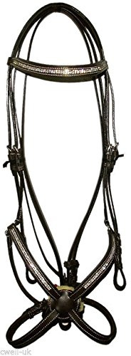 Cwell häst nytt läder kristall mexikansk grackle träns med tyglar full/cob/ponny svart (BROWN, FULL)
