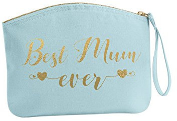 Treat Me Suite Organic Cotton Best Mum Ever Wristlet Make Up Bag, Nan Accessory Bag in Lots of Colours The for Christmas, Birthdays Weddings Mothers Day (Best Mum Ever, Baby Blue)