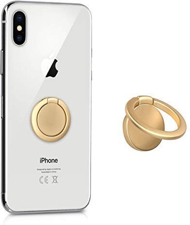 kwmobile Smartphone Ring Fingerhalter aus Metall - 360° drehbare Ringhalter Handy Fingerhalterung mit Standfunktion - Handyring Halterung Gold
