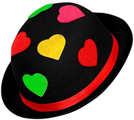 Widmann 16711 - Sombrero de payaso, melón de fieltro, con corazones, sombrero, sombrero, disfraz, carnaval, fiesta temática