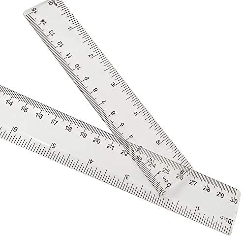 2 Pack Plastic Ruler Straight Ruler Clear See Through Measuring Acrylic Tool for Student School Office with Centimeters and Inches(6 Inch+12 Inch)