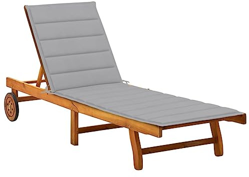vidaXL Patio Sun Lounger with Cushion Solid Acacia Wood
