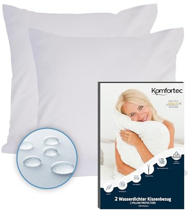 Komfortec Wasserdichter Kissenbezug 40x40 cm 2er Set mit Reißverschluss, Atmungsaktiv, Hypoallergen Kopfkissenbezüge 40x40, Anti-Milben, 2 Stück Kissenschoner 40x40, Weiß