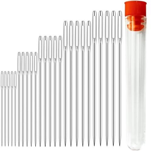 SZXMDKH Sewing Needles Large Eye Sharp Point, 25pcs Large Eye Stitching Needles Hand Sewing Needles,Yarn Knitting Needles in a Clear Tube Sewing Needles Set 1.65'' 1.8'' 2'' 2.2'' 2.36''