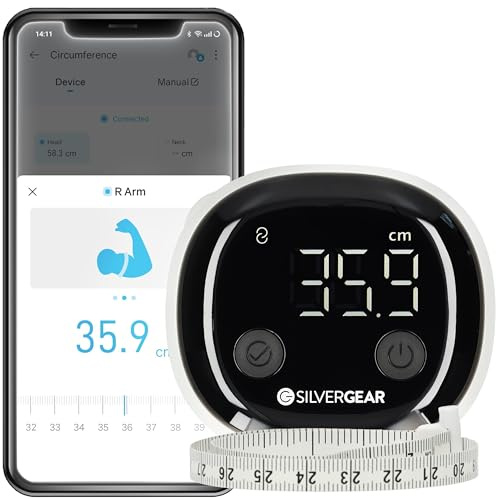 Silvergear® Smart Körperumfangmaßband | Bluetooth Fitnessmaßband | Intelligentes Maßband mit App | Körpermaßband Muskelaufbau oder Schwangerschaftsbauch | Smart Körper-und Umfangmaßband Zoll-CM | Weiß