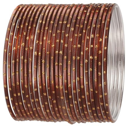 Touchstone små indiska armband för kvinnor smycken indisk storlek stapelbara chudiyan färgglada tjusiga churi set metallarmband smycken gyllene prickar vintage texturerade färger, M - Circ 7.8 in-Indn