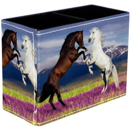 VAPOKF Pot à stylos à motif cheval pour bureau, 2 compartiments, pot à crayons, pinceaux de maquillage, organisateur de fournitures de bureau pour la maison et le bureau