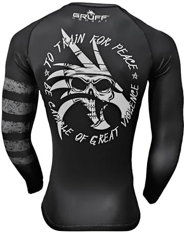 Gruff Combat BJJ Rash Guards Grappling MMA Jiu Jitsu No Gi UFC Shirt Fight Wear Langarm, Gewalt, XX-Large