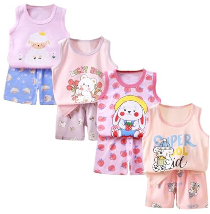 XM-Amigo 8 Paquetes e Chalecos sin Mangas para niñas Camisetas sin Mangas Pantalones Cortos Conjuntos de Ropa (Etiqueta:70/110)