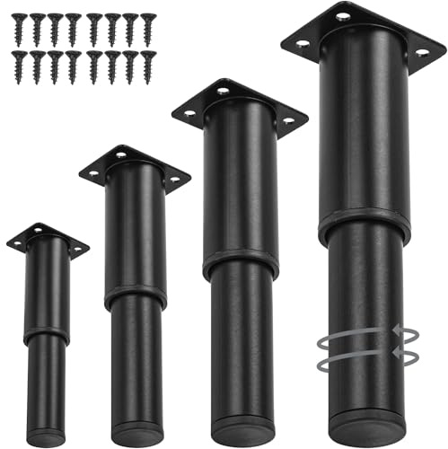 10-17.2Inch / 25-43cm Adjustable Metal Furniture Legs, 4 Pcs Black Sofa Legs Cabinet Legs Heavy Duty DIY Replacement Support Feet for Bed Cabinet Table Sofa Couch Desk Coffee Table