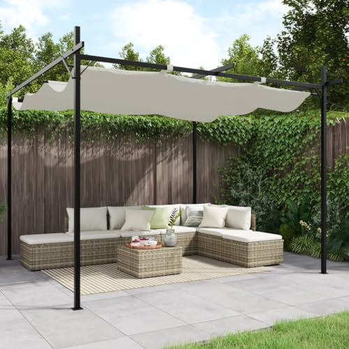 KOIECETA Pergola Pavillon mit Schiebedach UV-beständig Überdachung Vordach für Garten Terrasse Gartenpavillon Pergola mit Sonnnenschutz (295x292x230 cm-Creme)
