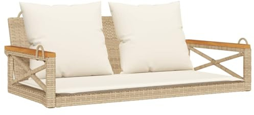vidaXL Panchina a Dondolo con Cuscini Beige 109x62x40 cm in Polyrattan, panchina a Dondolo con Cuscini, Seduta a Dondolo, Seduta a Dondolo in Rattan