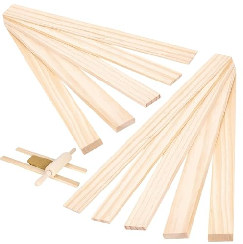 ANBOO 10 Pièces Outil Poterie Baguette Bois & Guide de Roulement pour Sculpture Argile, Tasseau Bois Professionnel, Outils Poterie et Argile pour le Modelage, Ensemble de 5 Tailles