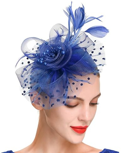 WATEFOER Fascinators per Capelli da Donna Fascinator Chapeau Nuptiale Plumes Cheveux Clip Accessori per Cocktail Tea Party Cerimonia Matrimonio (Blu, Taglia Unica)